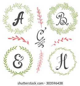 Vector illustration with calligraphic frames and symbols. Design set of hand draw elements for book decoration. 