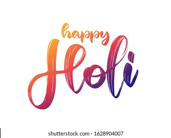 Vector illustration: Calligraphic Handwritten colorful brush type lettering of Happy Holi on white background 