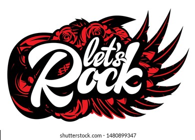 Vector illustration with calligraphic inscription Lets Rock.