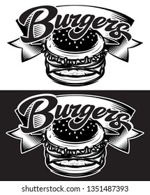 Vector illustration with calligraphic lettering and burger.