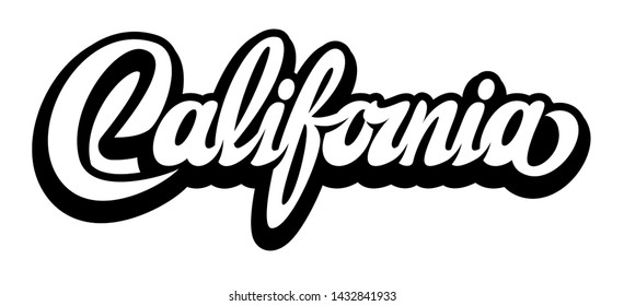 Vector illustration with calligraphic lettering California on white background.