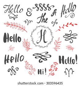 Vector illustration with calligraphic and lettering elements. Design set of symbols for book decoration.