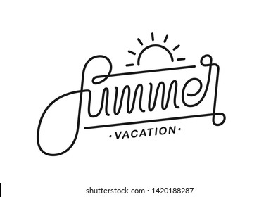 Vector illustration: Calligraphic line lettering composition of Summer Vacation on white background.