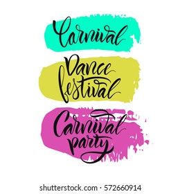  Ilustración vectorial. Pincel caligráfico. Letras. Logo de script. Carnaval, festival de baile, fiesta de carnaval.