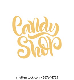 Vector illustration. Calligraphy. Lettering. Script logo. Candy shop.