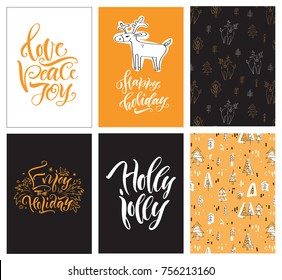 Vector illustration. Calligraphy. Lettering. Set of Christmas cards.