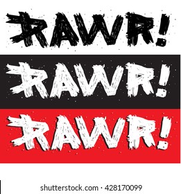 vector illustration calligraphy RAWR, graphics design for t-shirts,vintage graphic design. Hand drawn English phrase RAWR in retro style. Elegant decoration and hand lettering for your design.