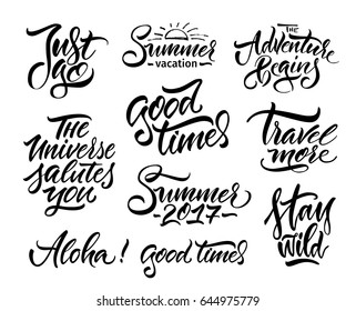 Vector illustration. Calligraphy.Lettering. Seth of handwritten phrases. Summer, travel, adventure.