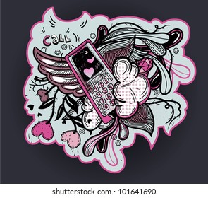 vector illustration of a calling phone in a vintage style