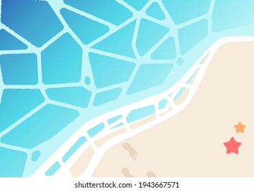 Vector illustration of calm beach with foot prints and starfish