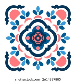 Vector illustration. Calm and elegant artwork with blooming flowers in bright, elegant, classic, and delicate shades. Traditional design patterns for tiles, fabric, backgrounds, carpets, wallpapers.