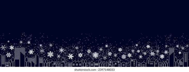 Ilustración vectorial de un tranquilo paisaje de invierno con copos de nieve en caída