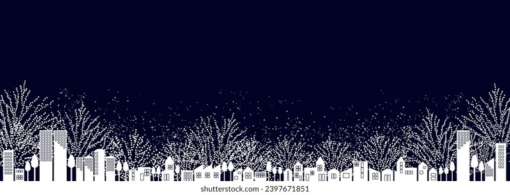 Vector illustration of a calm winter cityscape with falling snowflakes