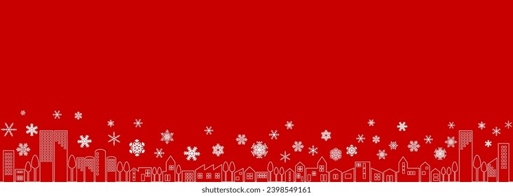 Vector illustration of a calm winter cityscape with falling snowflakes