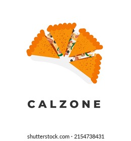 Vector illustration of calzone pizza cut into pieces