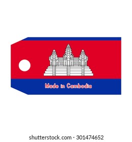 vector illustration of Cambodia flag on price tag with word Made in Cambodia isolated on white background.