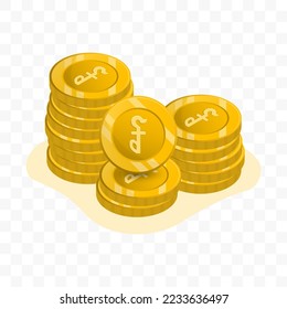 Vector illustration of Cambodian riel coins. gold colored vector for website design. Simple design with transparent background (PNG).