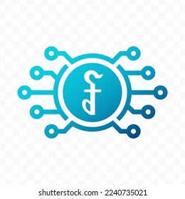 Vector illustration of Cambodian riel digital currency icon in blue color and transparent background (PNG).