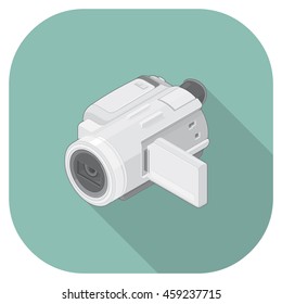 A vector illustration of a Camcorder flat icon design.
Video Camera Concept.
Mini Camcorder symbol icon.