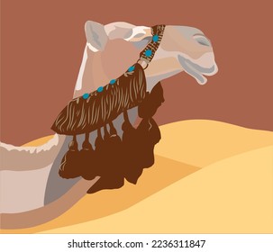 Vector illustration of camel in the desert for cards, poster, stickers and other forms of artworks
