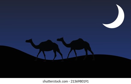 
Vector Illustration of Camel in the desert night