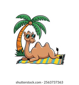 Vector Illustration of a Camel Wearing Sunglasses Sitting Under a Tree