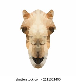 Vector illustration of a camel's head in low poly style. Animal head mascot with polygonal shape.