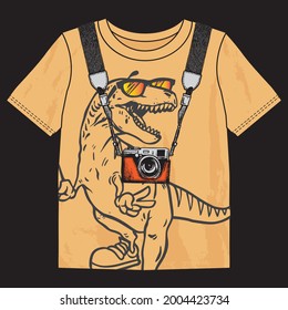 Vector illustration of camera with cartoon dinosaur