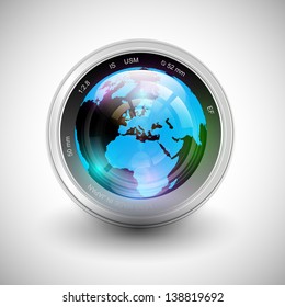 Vector illustration of a camera with earth on it