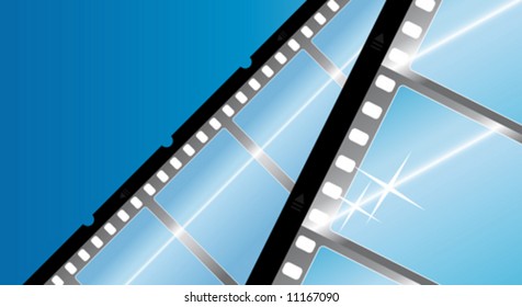 Vector illustration of a camera film filmstrip background. Modern glossy element with reflections. Corner composition.