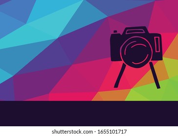 Vector Illustration of Camera Film Photography with Rainbow Background