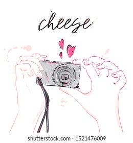 Vector illustration. The camera in the hands. Abstract background for print, banner, business card, poster, t-shirt and more.