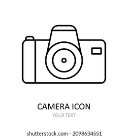 Vector illustration with camera icon. Outline drawing. 