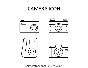 Vector illustration with camera icons. Outline drawings.