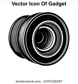 Vector Illustration of a Camera Lens Gadget Black and White Graphic Design