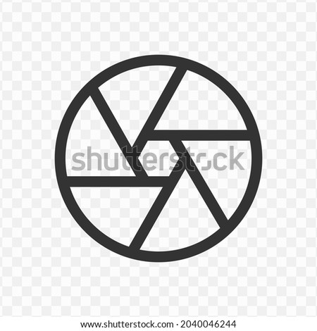 Vector illustration of camera lens icon in dark color and transparent background(png).