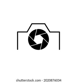Vector illustration of a camera lens and the lines that make up the housing or part of the camera case.  Suitable for use as a photography service logo