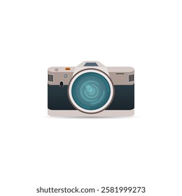 Vector illustration of a camera lens on a blank white background.
