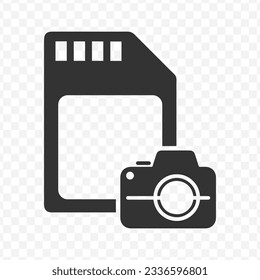 Vector illustration of camera memory icon in dark color and transparent background(PNG).