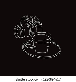 Vector Illustration of Camera Photography in Black and White Background and Line Art Design