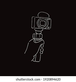 Vector Illustration of Camera Photography in Black and White Background and Line Art Design