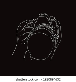 Vector Illustration of Camera Photography in Black and White Background and Line Art Design