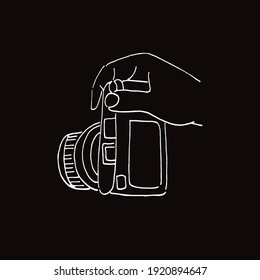 Vector Illustration of Camera Photography in Black and White Background and Line Art Design