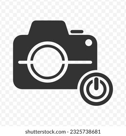Vector illustration of camera power icon in dark color and transparent background(PNG).