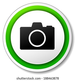 Vector illustration of camera round icon on white background