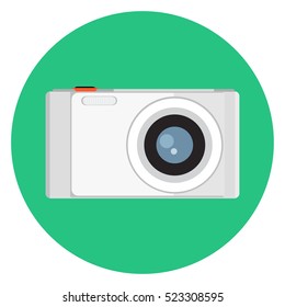 Vector illustration camera round icon. Retro or vintage photo camera in a flat style. Snapshot