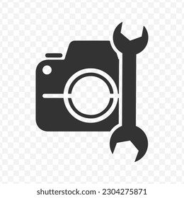 Vector illustration of camera service icon in dark color and transparent background(png).