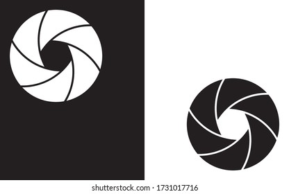 Vector Illustration of camera shutter. Two color mirrorless or DSLR diaphragms. Black and white icon set isolated on background.