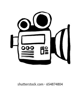 Vector illustration of a camera. Take a photo, take a picture. Simple line style drawing. Black on white background.