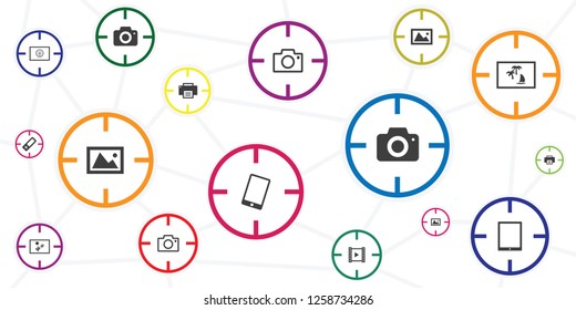 vector illustration of cameras in aim circles for photo hunt and successful photographer tips